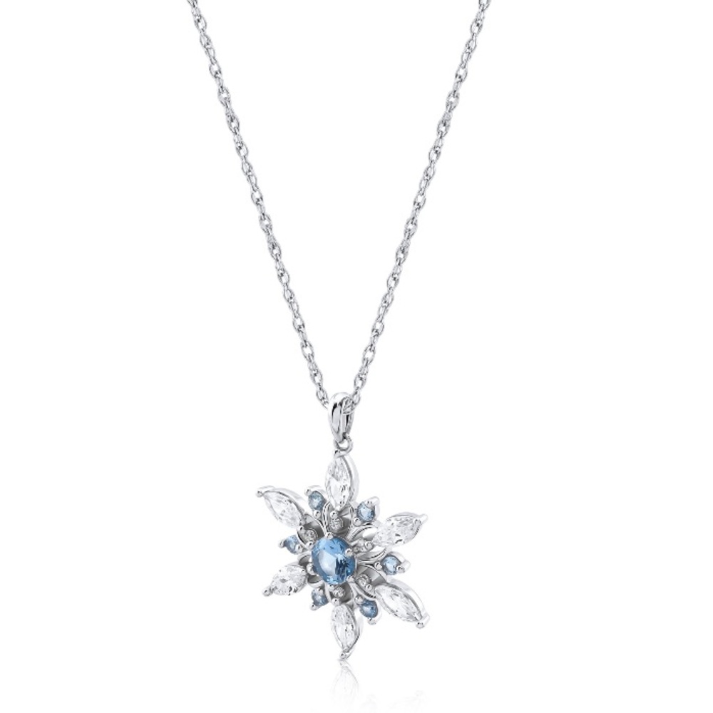 Simulated Blue Topaz Snowflake Pendant in Sterling Silver